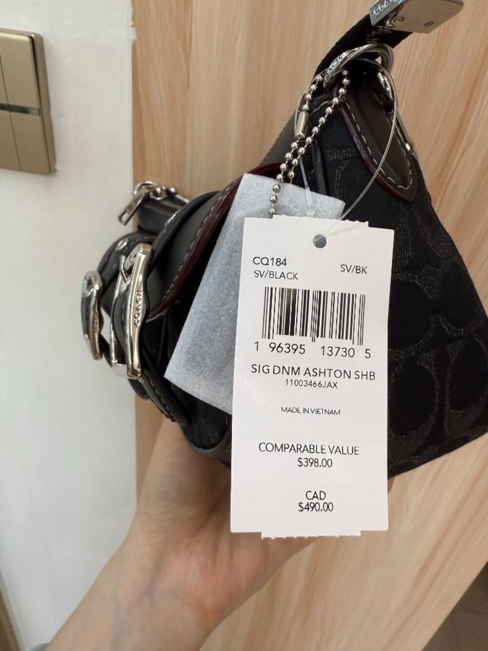 COACH CQ184 Ashton Baguette In Signature Denim Black Crossbody New - Picture 6 of 7